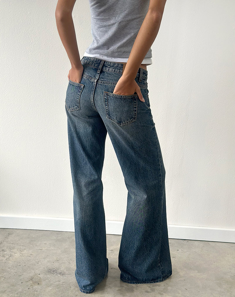 Low Rise Slouchy Flare Jeans in Steel Blue