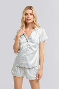 Classic Grace Short Pyjama Set - Eggshell Blue with White Piping