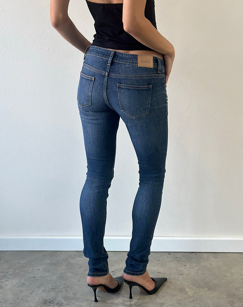 Ultra Low Rise Stretch Skinny Jeans in Dark Rinse Blue