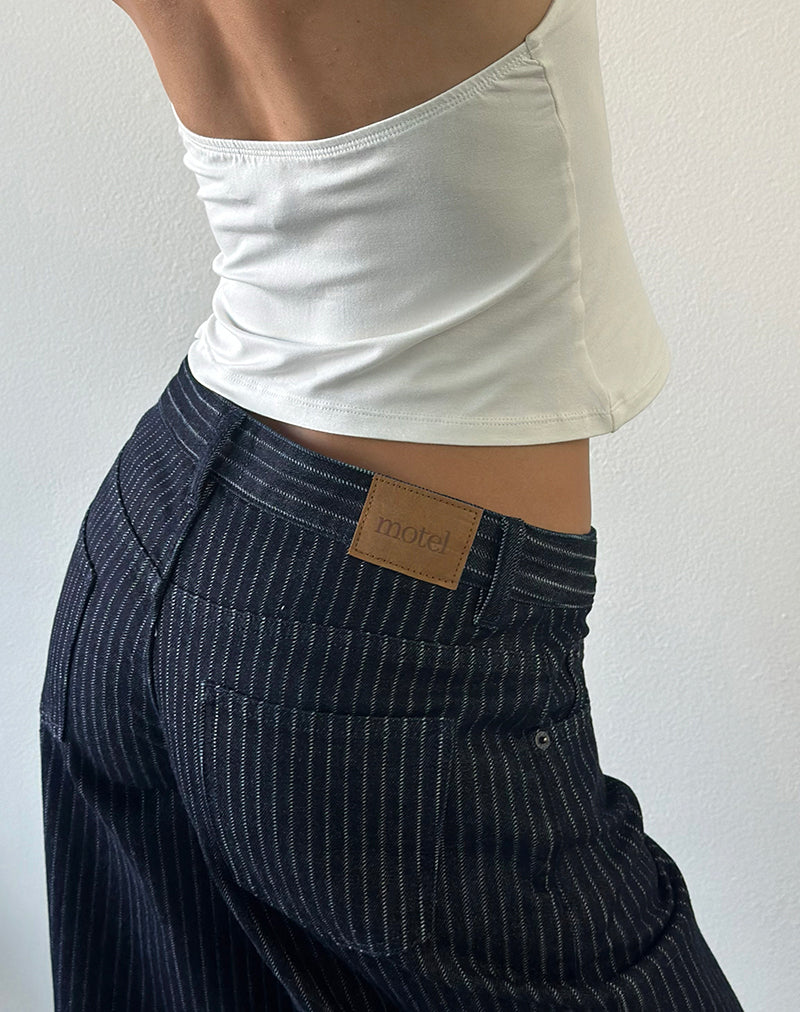 Low Rise Roomy Jeans in Stripe Indigo