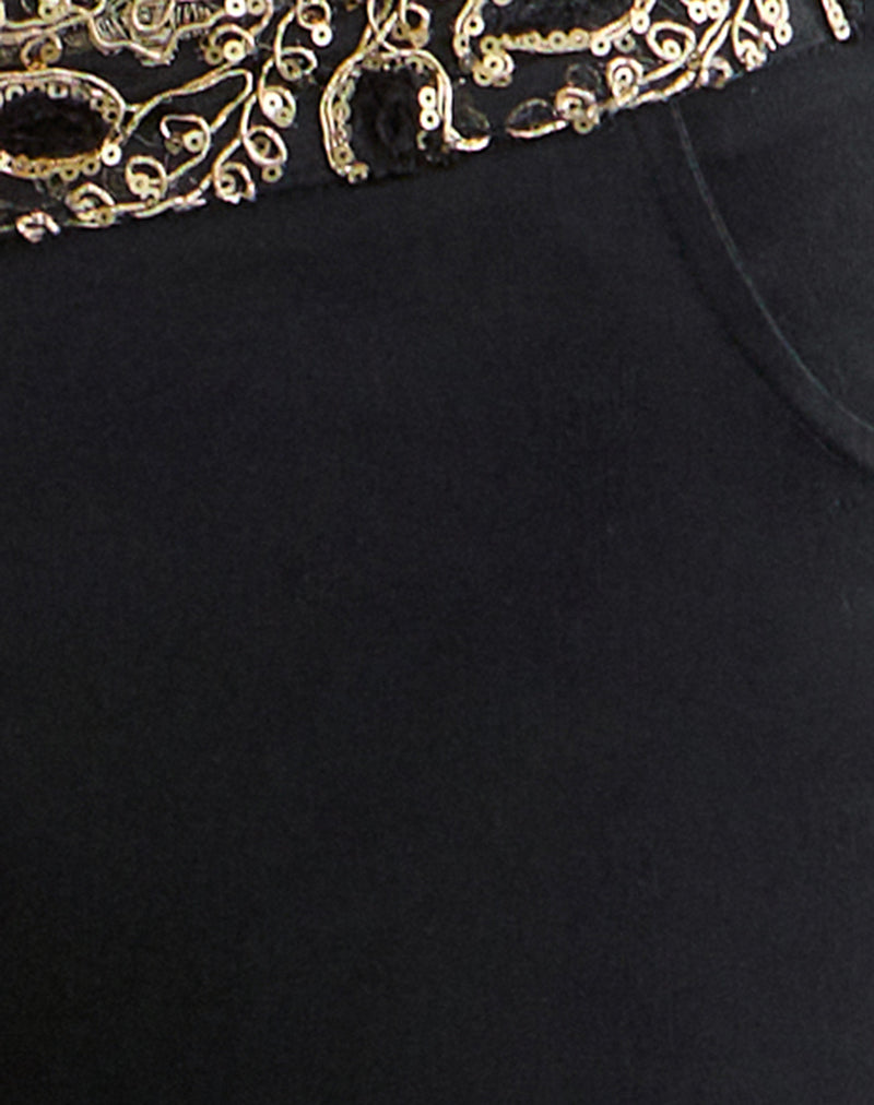 Rosimo Flare Trouser in Black with Embroidered Sequin Trim