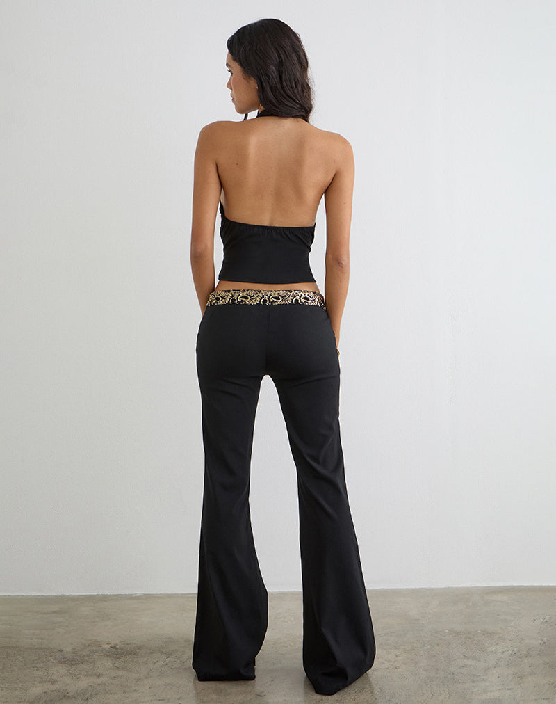 Rosimo Flare Trouser in Black with Embroidered Sequin Trim