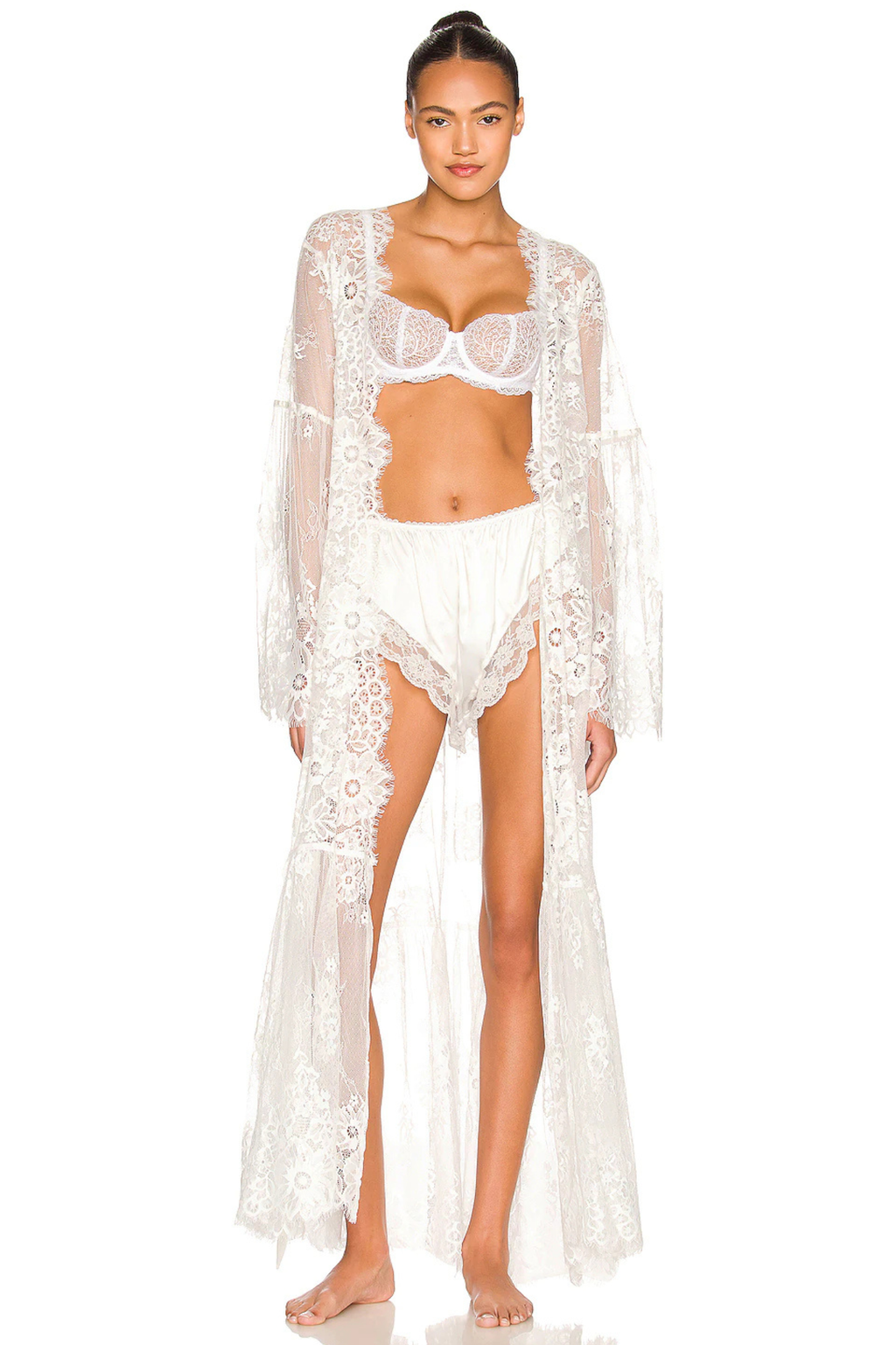 Georgina Long Lace Bridal Robe – White