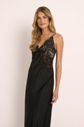 Peyton Long Lace Slip Dress   - Black