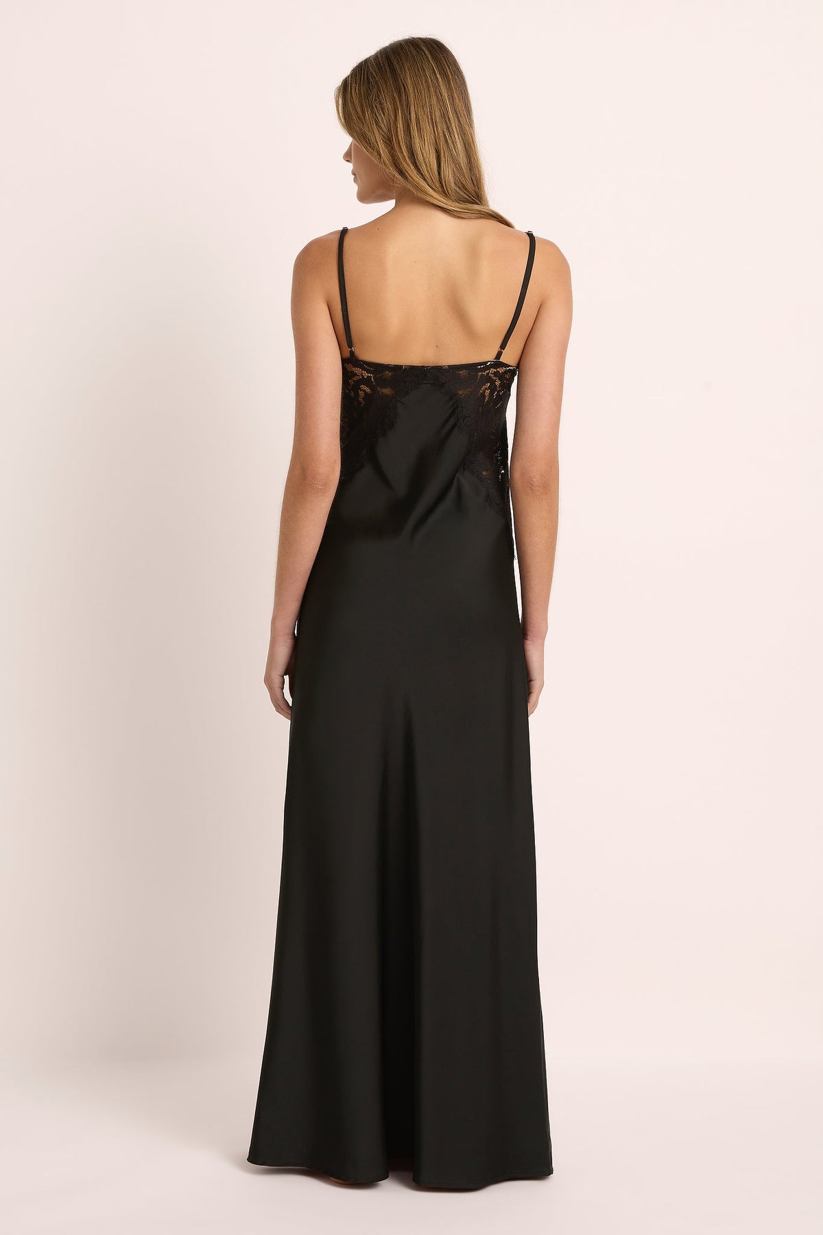 Peyton Long Lace Slip Dress   - Black