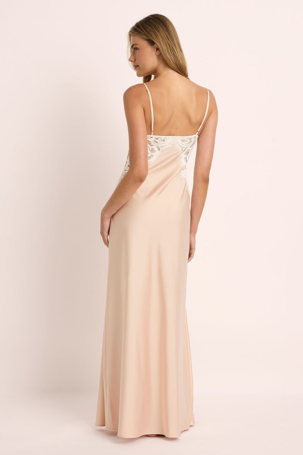 Peyton Long Lace Slip Dress   - Blush