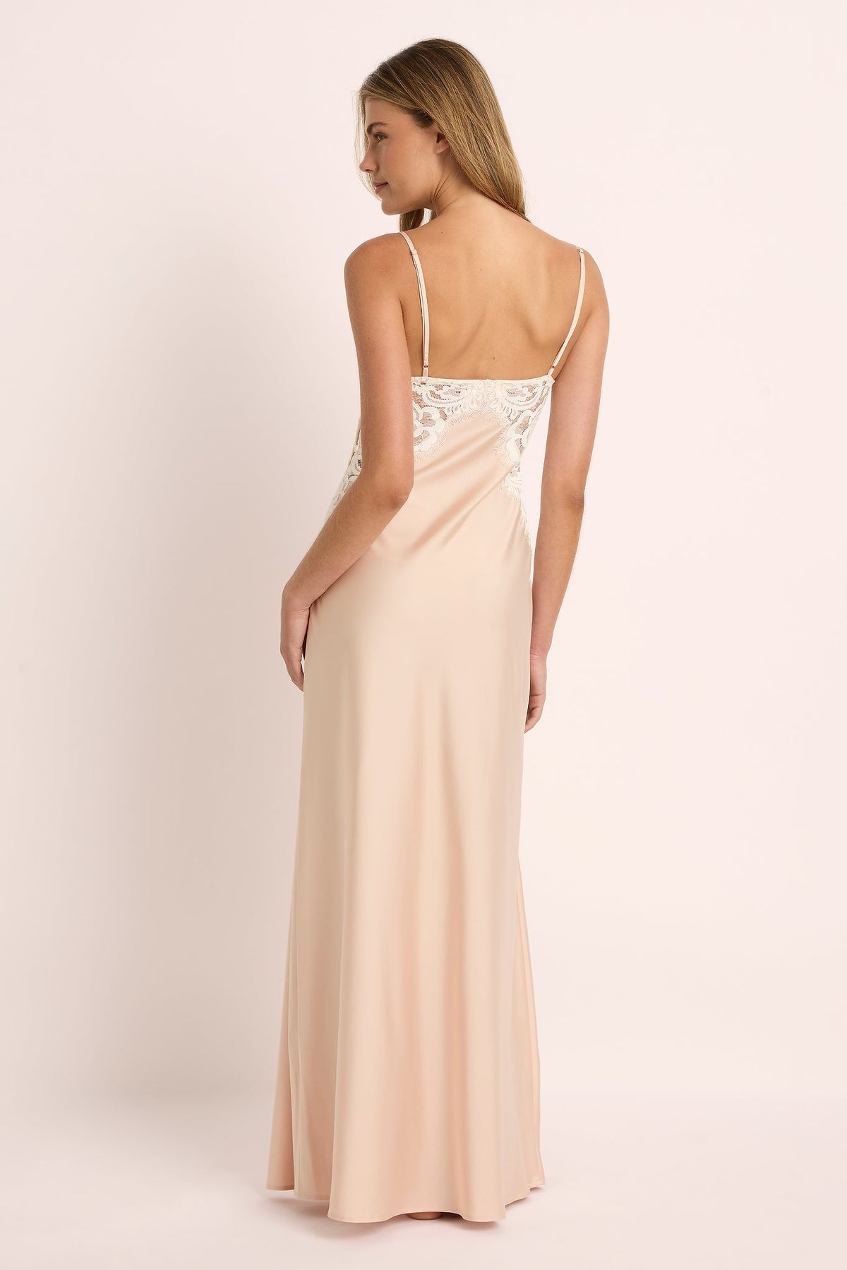 Peyton Long Lace Slip Dress   - Blush