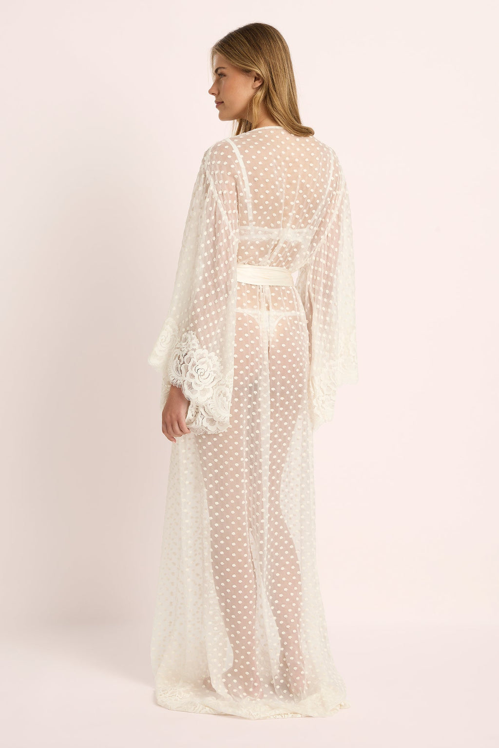 Chloe Polka Dot Lace Robe Maxi Ivory
