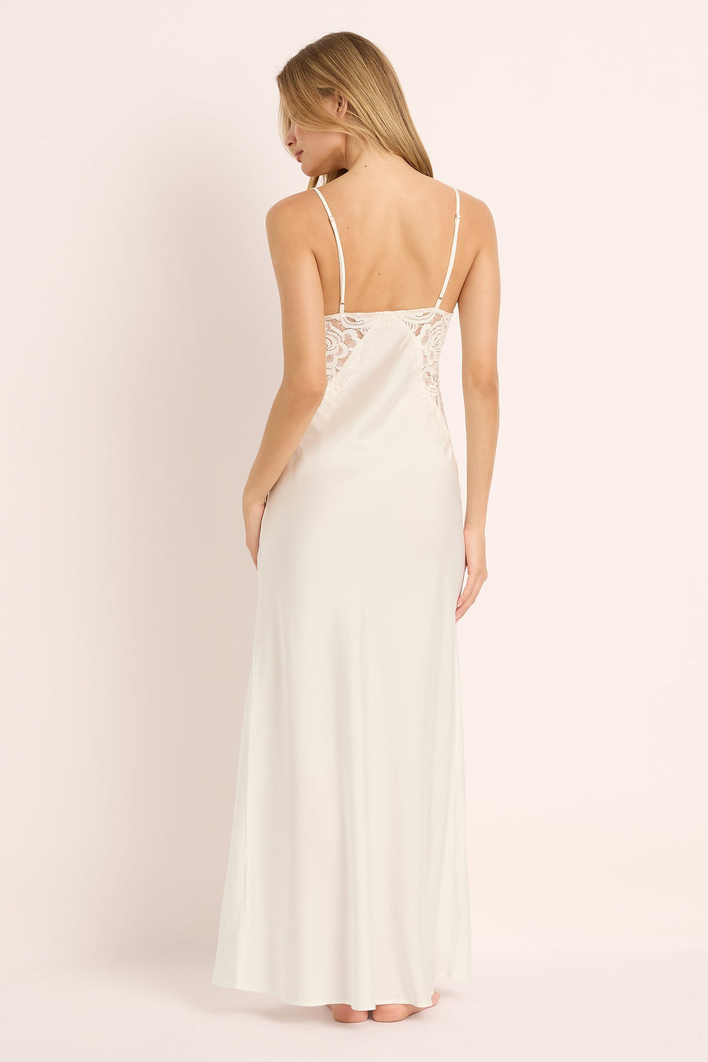 Peyton Long Lace Slip Dress  - White