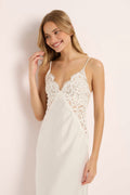 Peyton Long Lace Slip Dress  - White