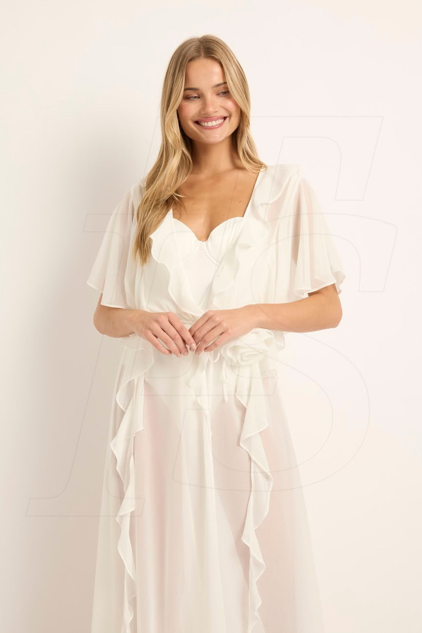 Seraphina Ruffle Bridal Robe in Ivory