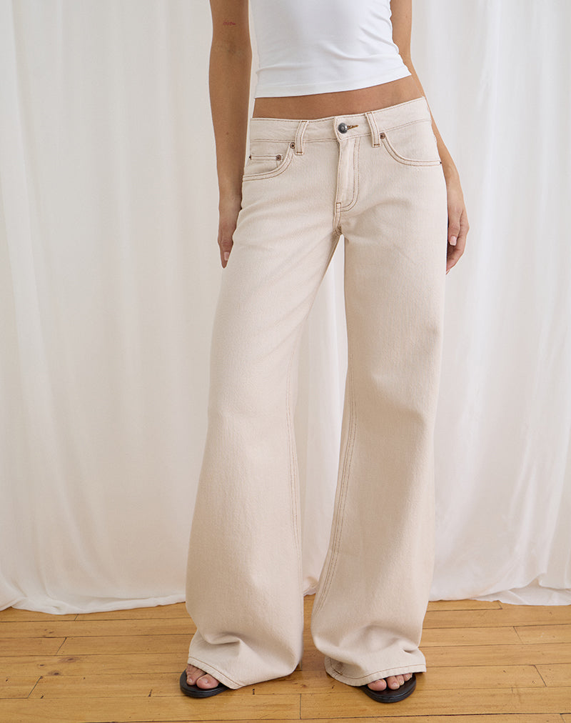 Low Rise Slouchy Flare Jeans in Twill Off White