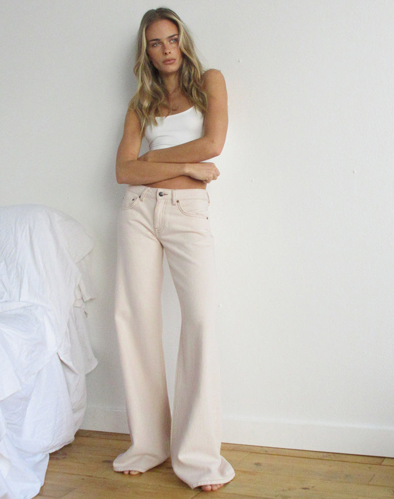 Low Rise Slouchy Flare Jeans in Twill Off White