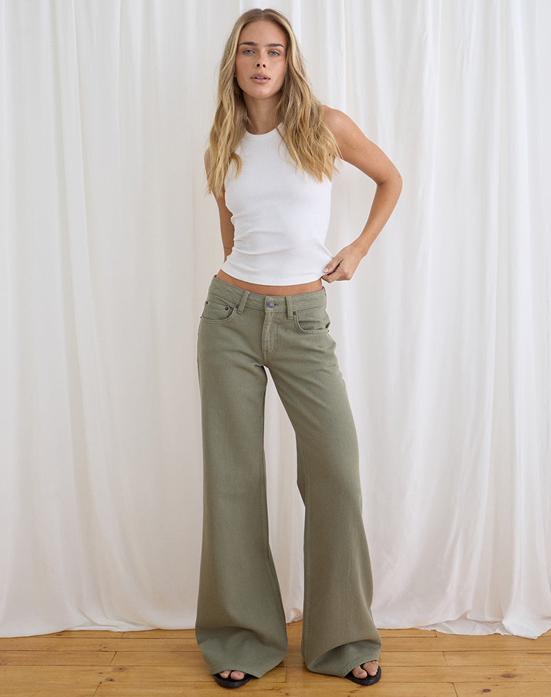 Low Rise Slouchy Flare Jeans in Twill Fern Green