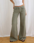 Low Rise Slouchy Flare Jeans in Twill Fern Green