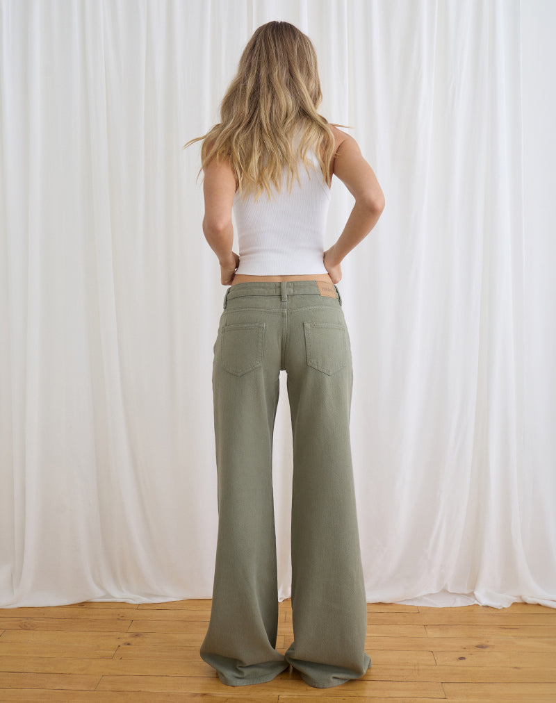Low Rise Slouchy Flare Jeans in Twill Fern Green