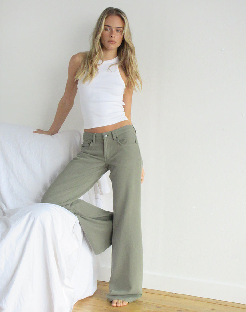 Low Rise Slouchy Flare Jeans in Twill Fern Green