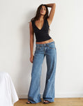 Low Rise Slouchy Flare Jeans in Blue Stone