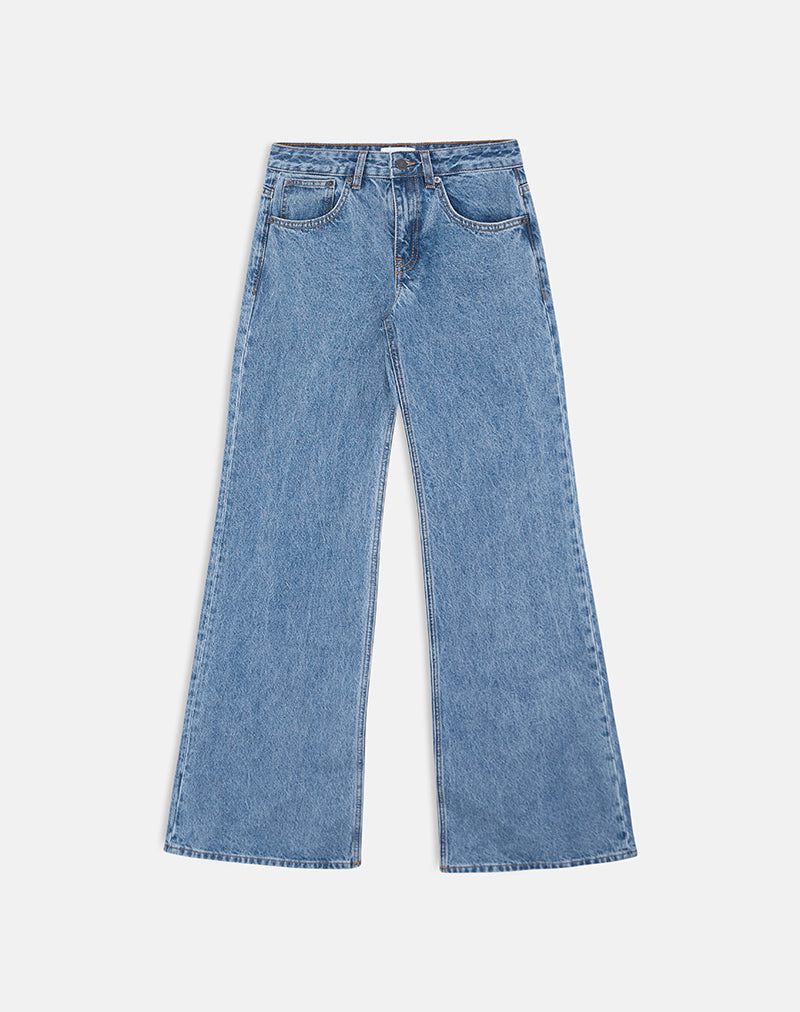 Low Rise Slouchy Flare Jeans in Blue Stone
