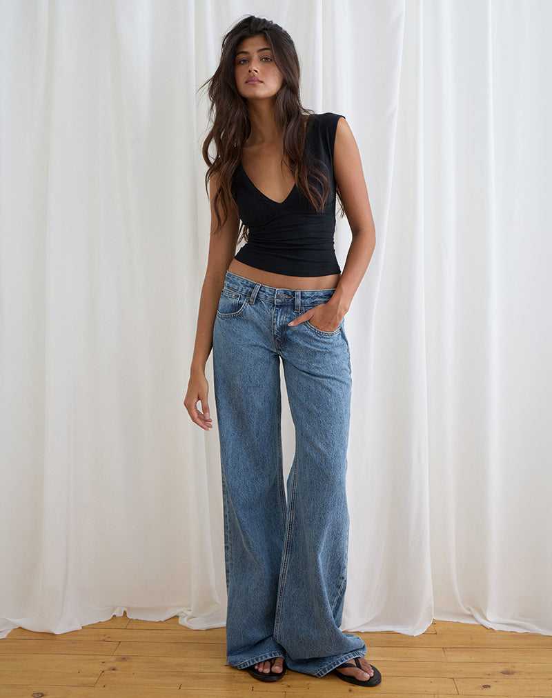 Low Rise Slouchy Flare Jeans in Blue Stone