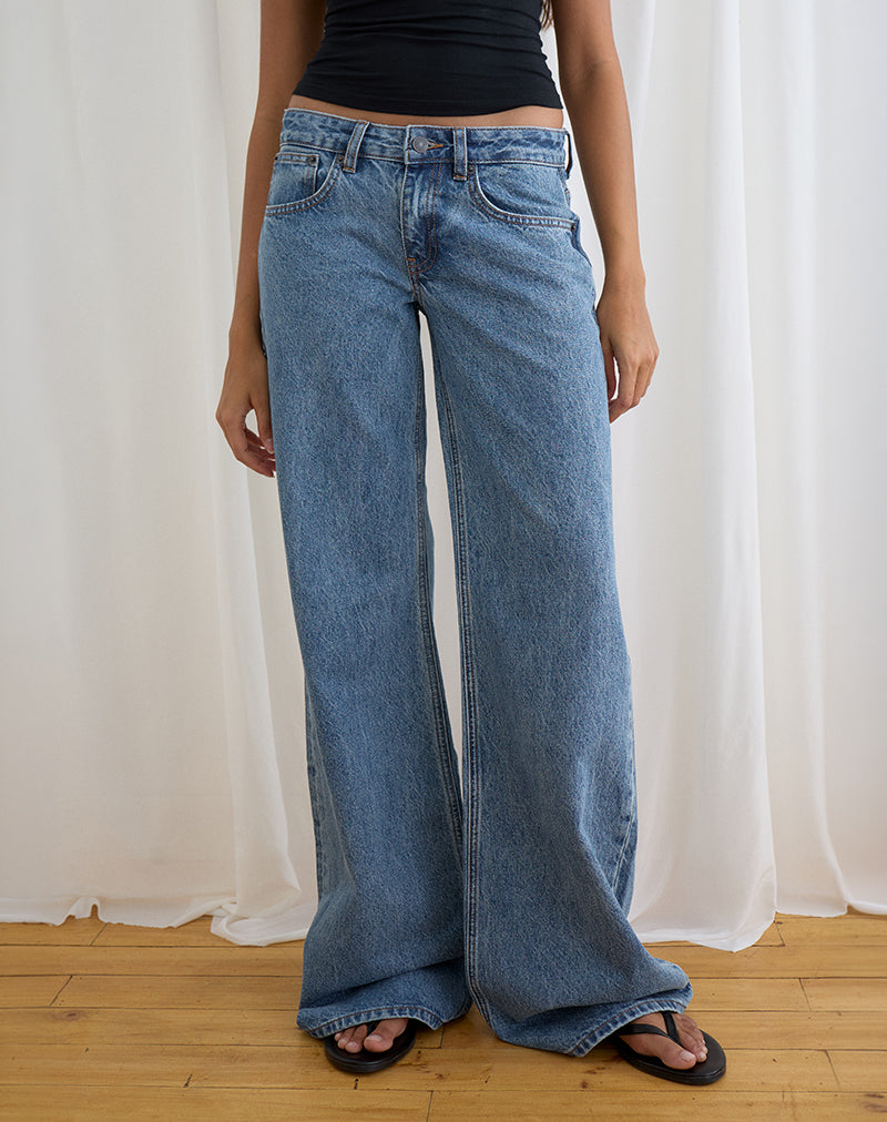Low Rise Slouchy Flare Jeans in Blue Stone