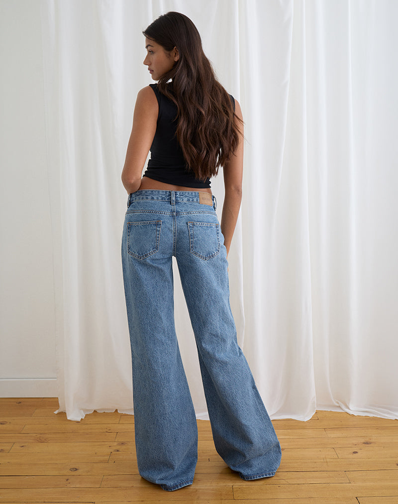 Low Rise Slouchy Flare Jeans in Blue Stone
