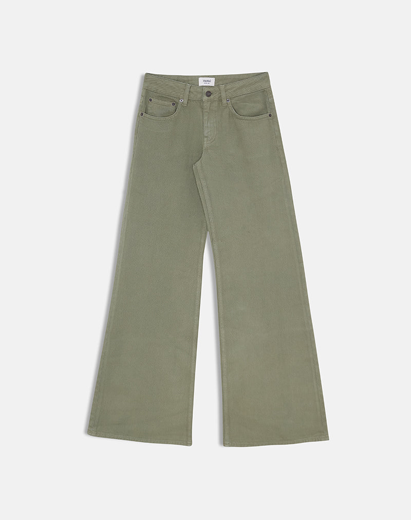Low Rise Slouchy Flare Jeans in Twill Fern Green