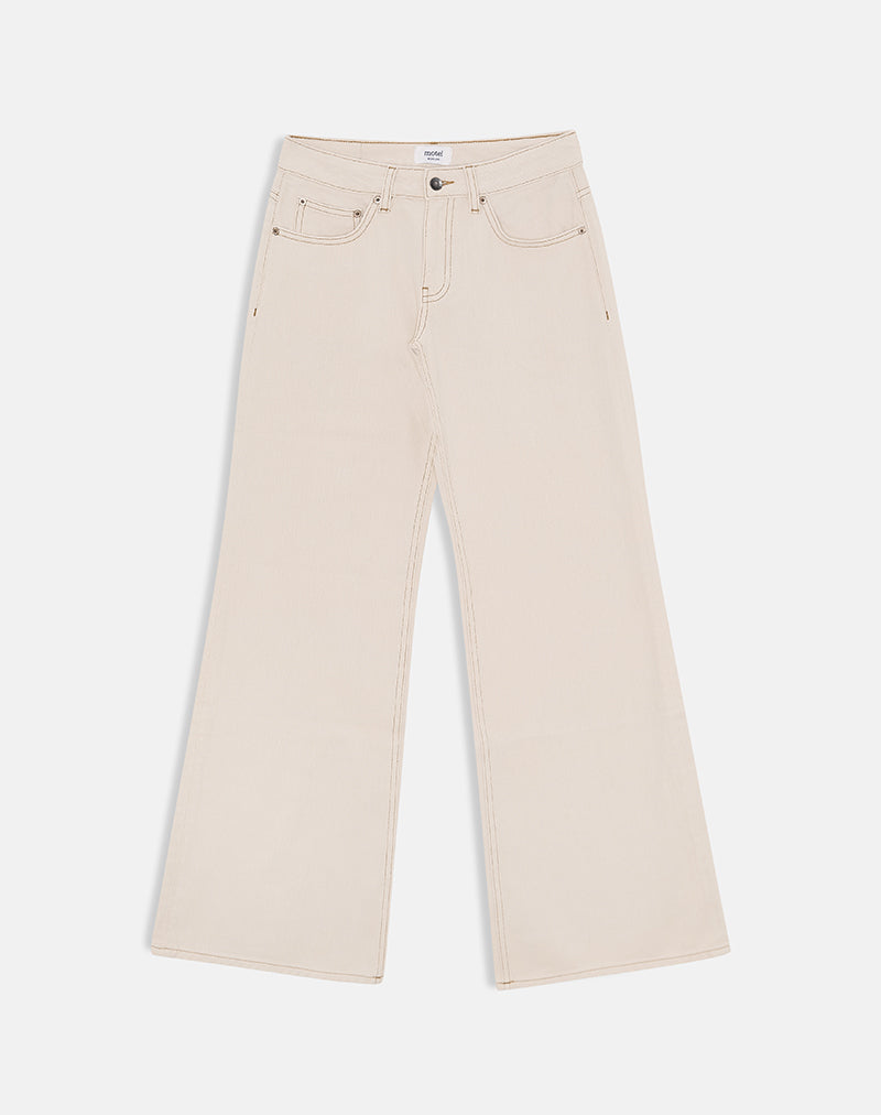 Low Rise Slouchy Flare Jeans in Twill Off White