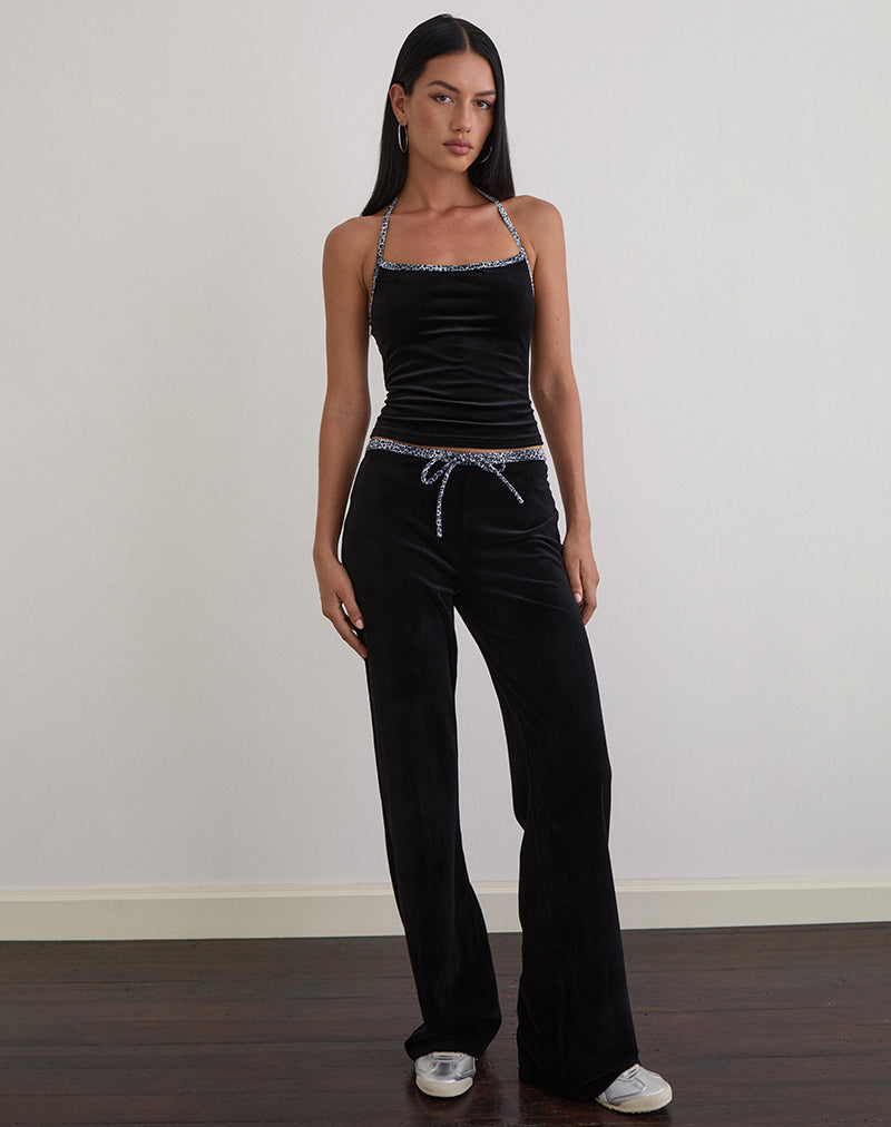 Jalani Trouser in Black with Leopard Binding