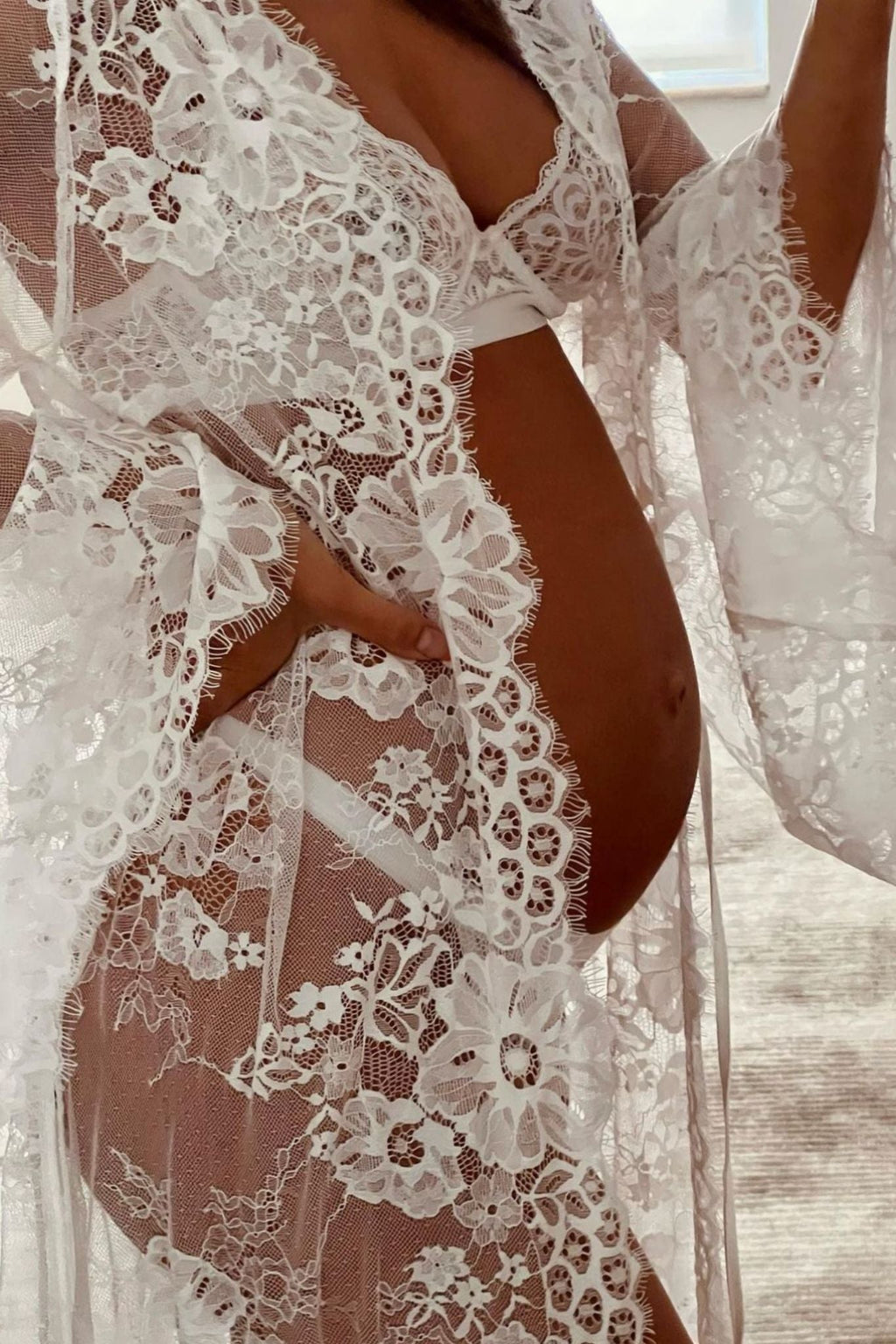 Georgina Long Lace Bridal Robe – White