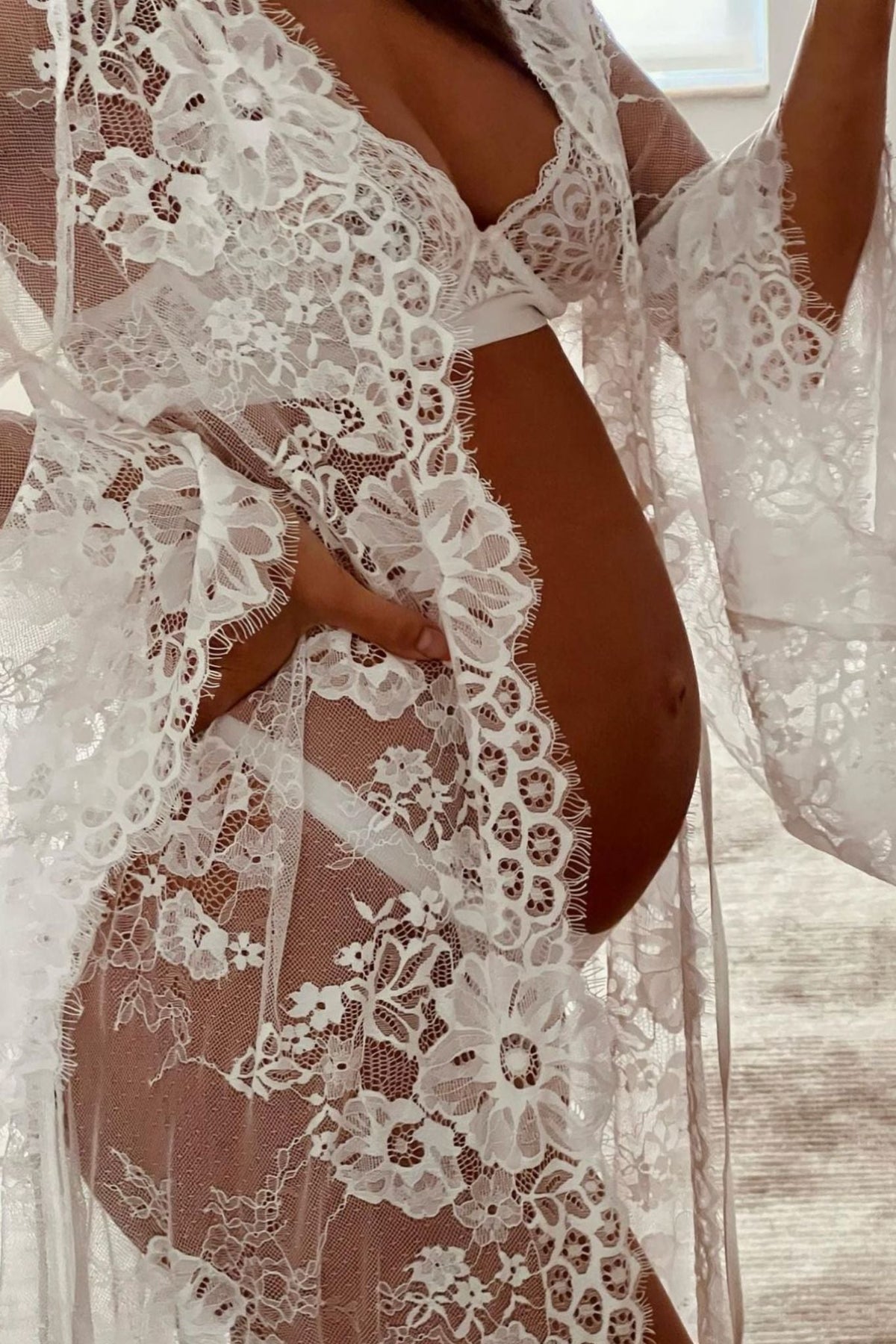 Georgina Long Lace Bridal Robe – White