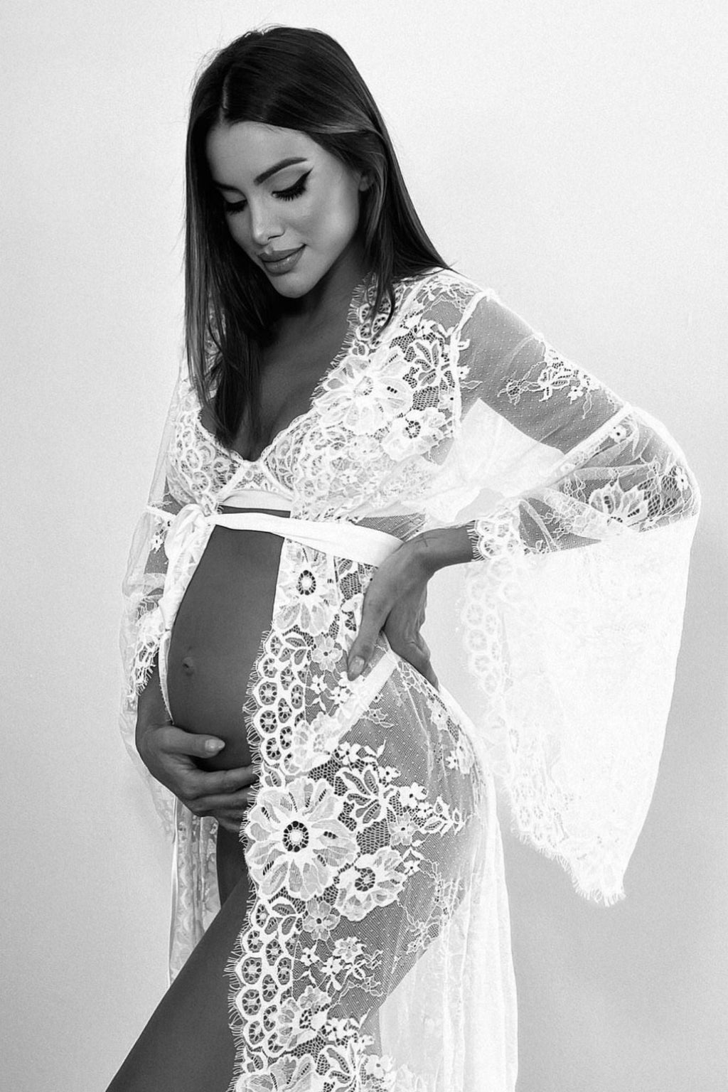 Georgina Long Lace Bridal Robe – White