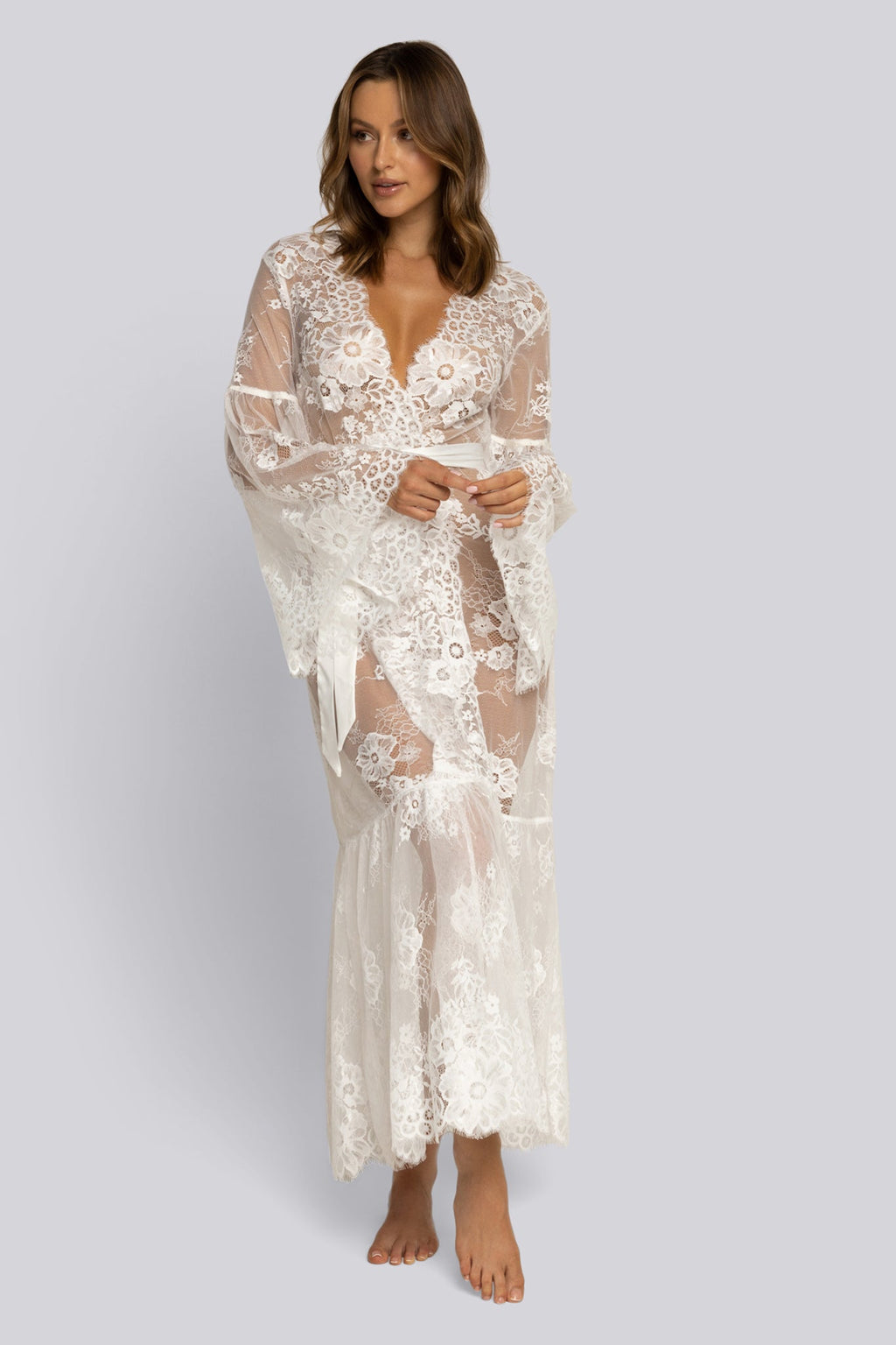 Georgina Long Lace Bridal Robe – White