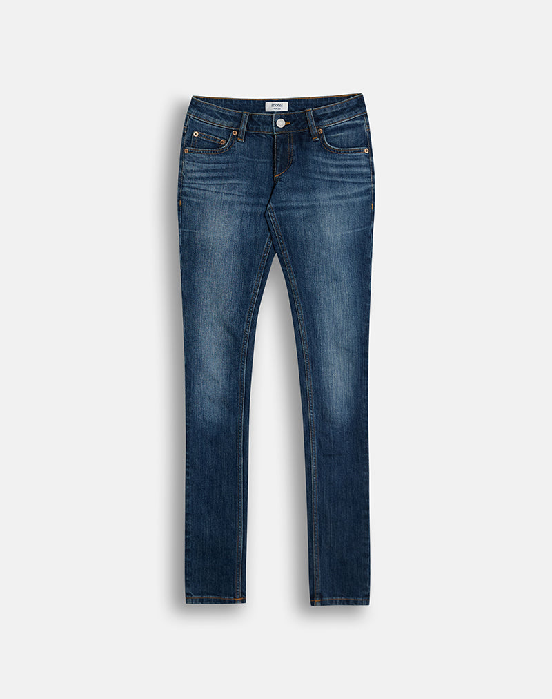Ultra Low Rise Stretch Skinny Jeans in Dark Rinse Blue