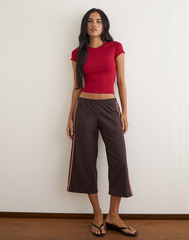 Wamino Capri Trouser in Bitter Chocolate with Rose Pink Stripes
