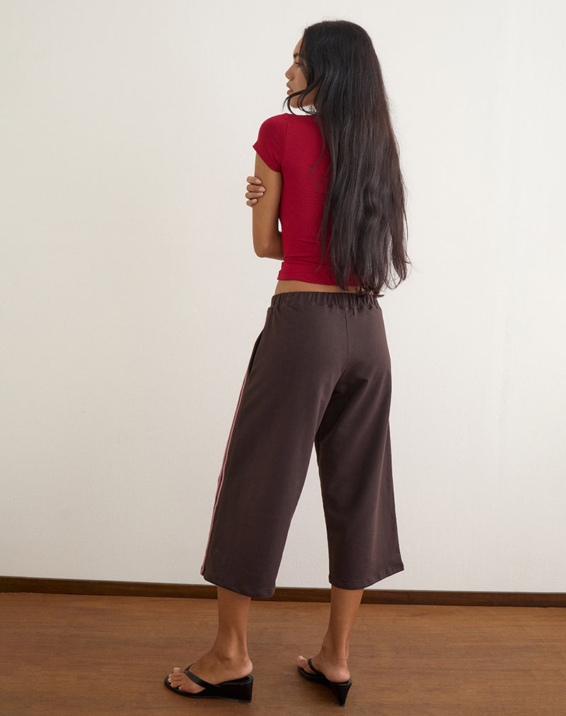 Wamino Capri Trouser in Bitter Chocolate with Rose Pink Stripes