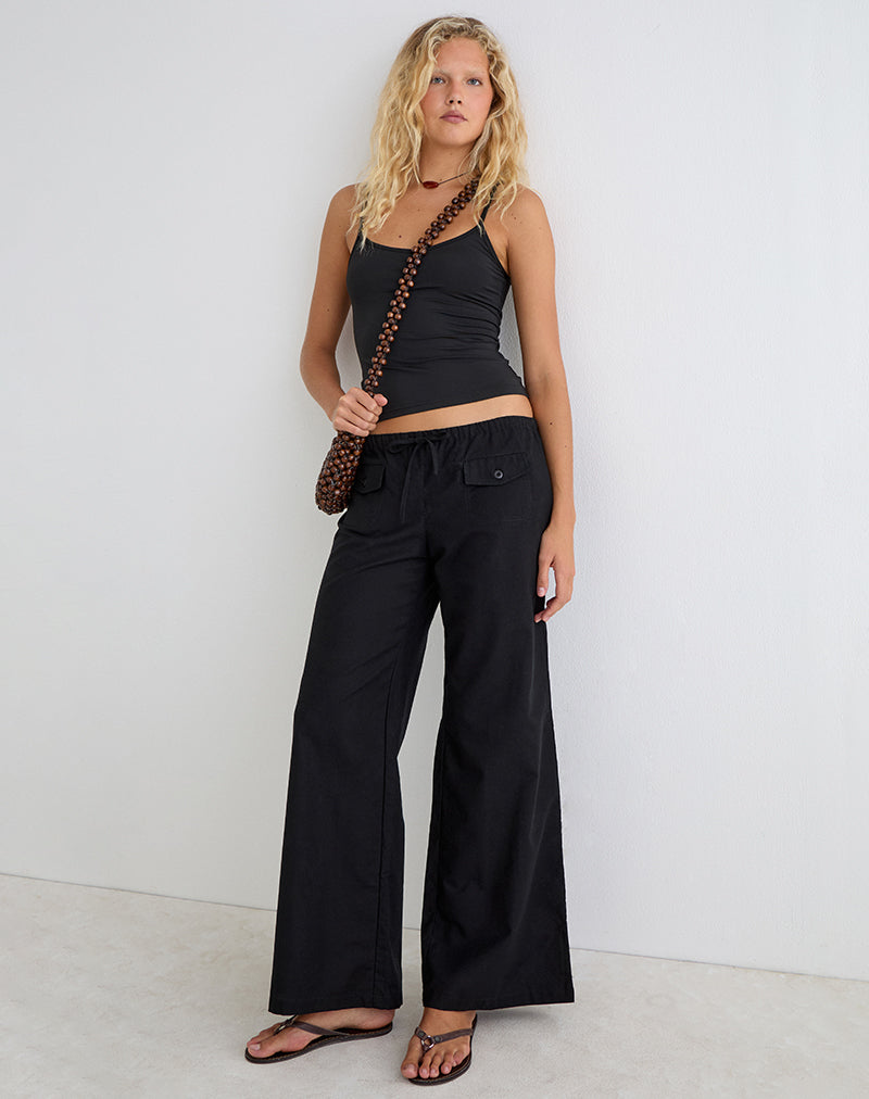 Yua Wide Leg Trouser in Linen Black