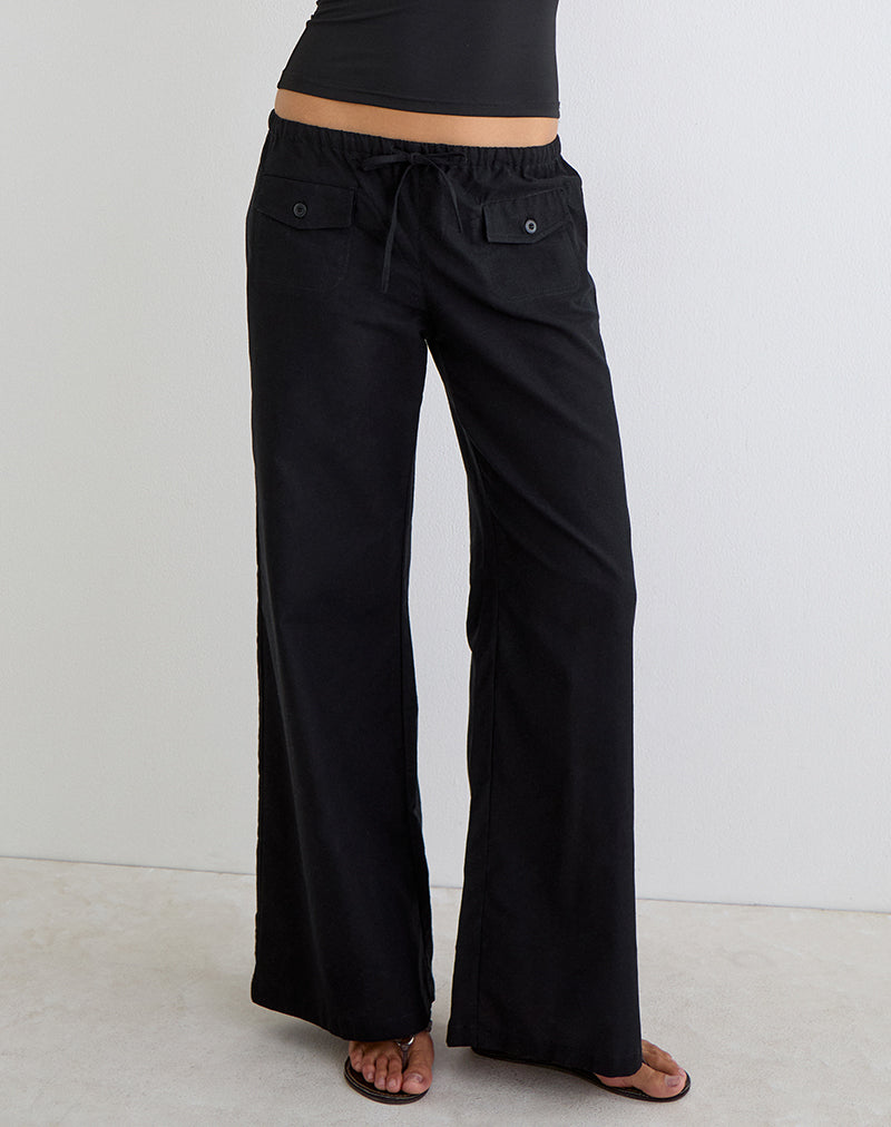 Yua Wide Leg Trouser in Linen Black