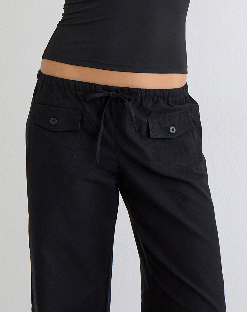 Yua Wide Leg Trouser in Linen Black
