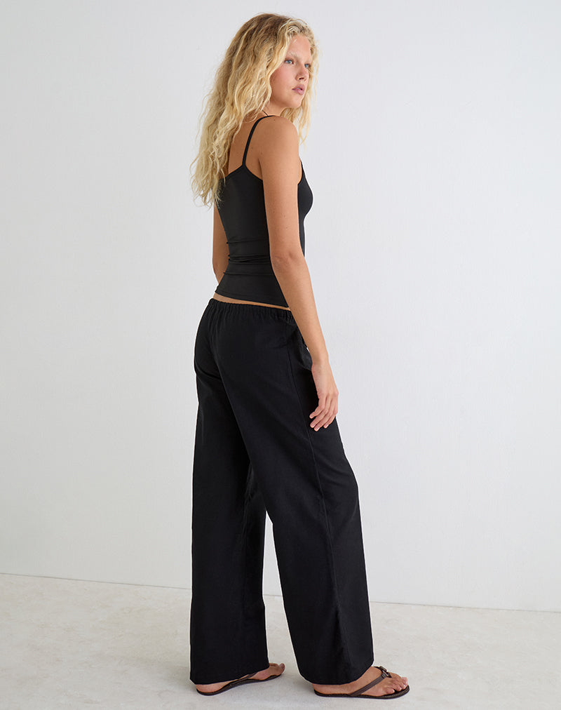 Yua Wide Leg Trouser in Linen Black