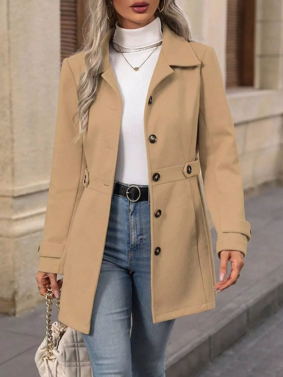 Single-Breasted Long Sleeve Coat