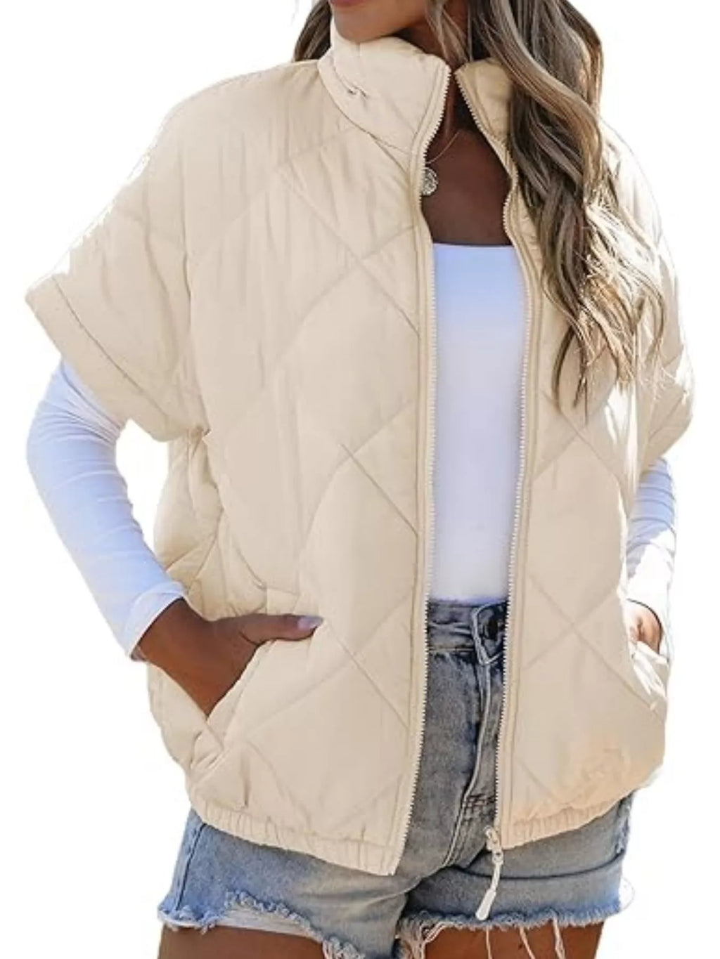 Quilted Zip Up Short Sleeve Winter Coat