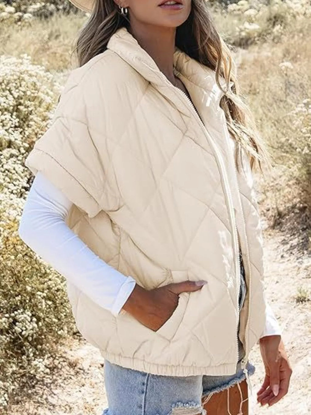 Quilted Zip Up Short Sleeve Winter Coat