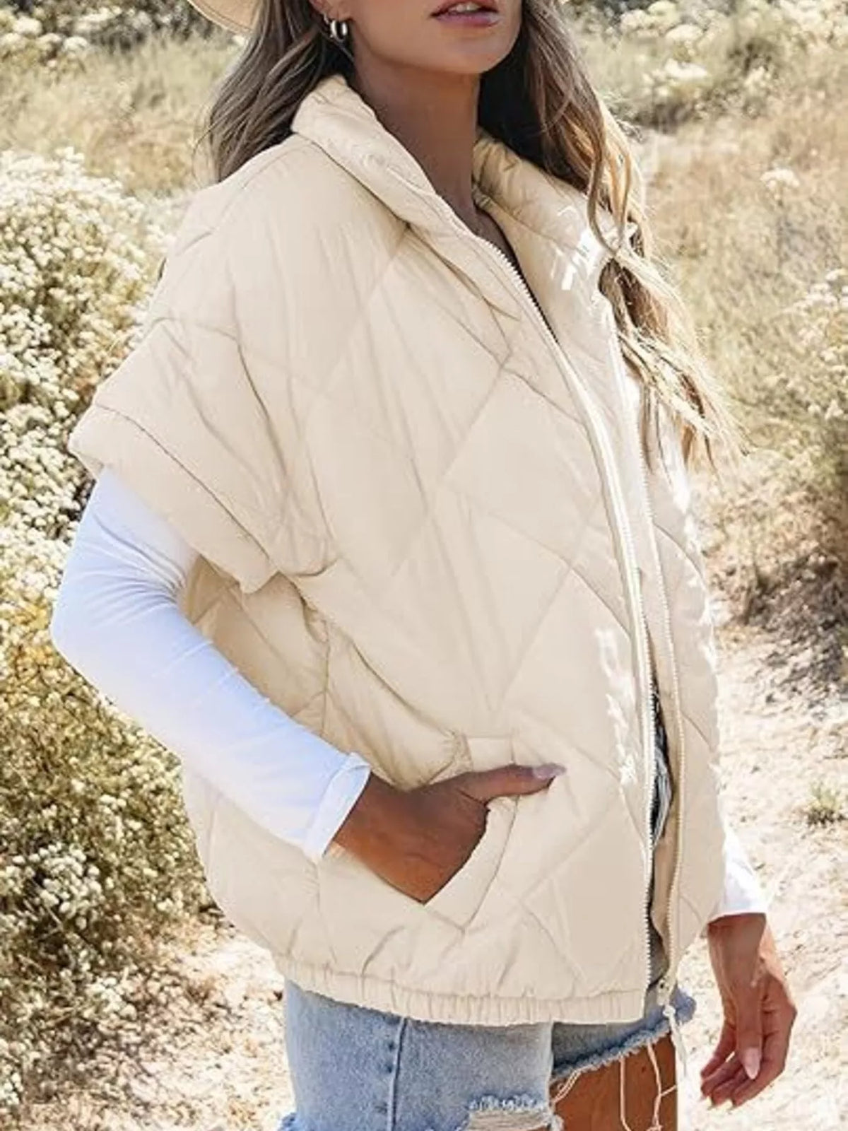 Quilted Zip Up Short Sleeve Winter Coat