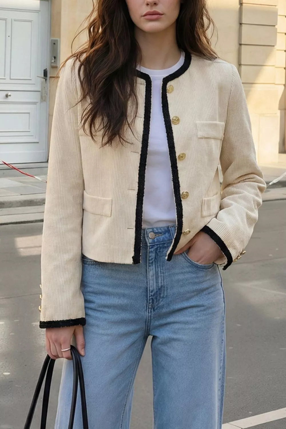 Contrast Trim Cropped Outerwear