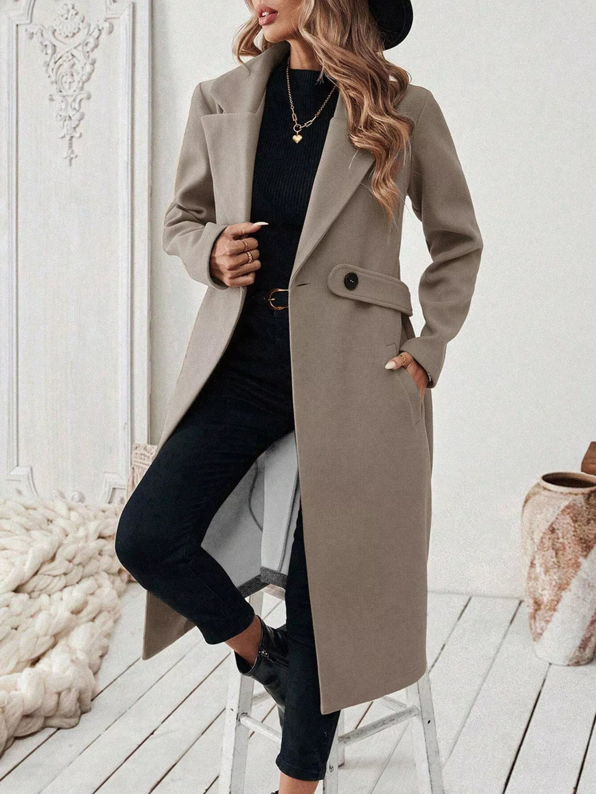 Lapel Collar Longline Coat