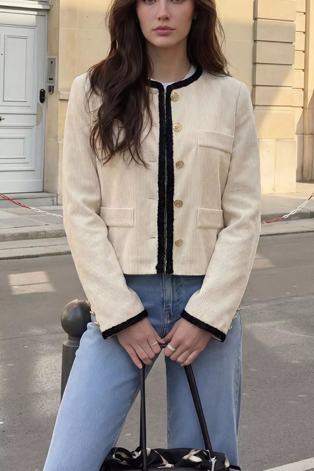 Contrast Trim Cropped Outerwear