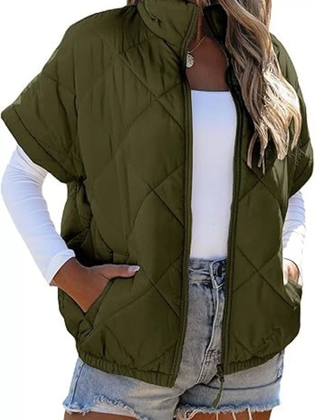 Quilted Zip Up Short Sleeve Winter Coat