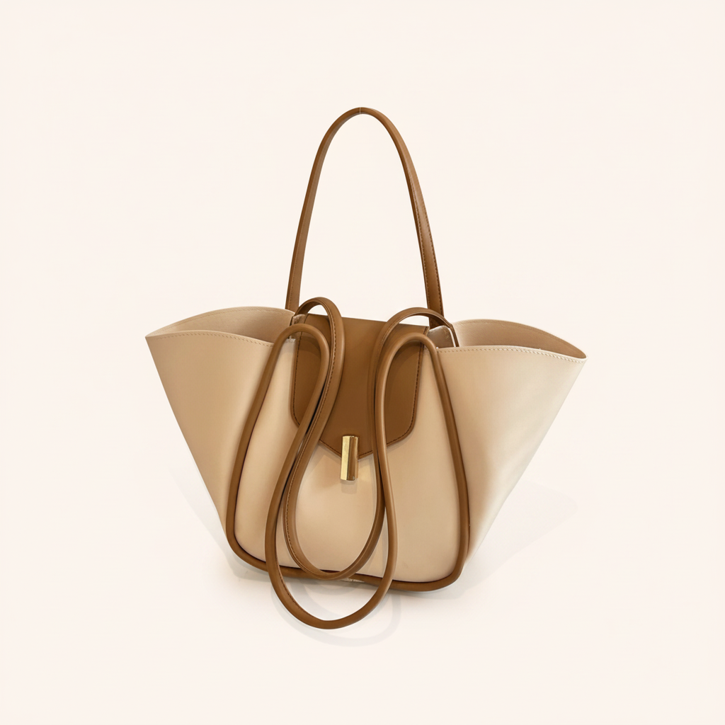 Sac Cabas Trapèze Cuir Vegan à Fermoir Doré