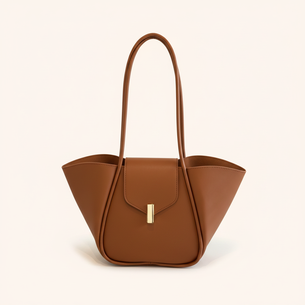 Sac Cabas Trapèze Cuir Vegan à Fermoir Doré